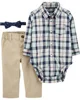 Carter's Set 3 piese Pantaloni bej, body tip camasa in carouri si papion foto