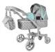 Carucior LEANTOYS pentru papusi cu gentuta Alice culoare sur-turcoaz cu buline foto
