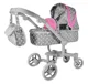 Carucior LEANTOYS pentru papusi cu gentuta Alice culoare sur-roz cu buline foto