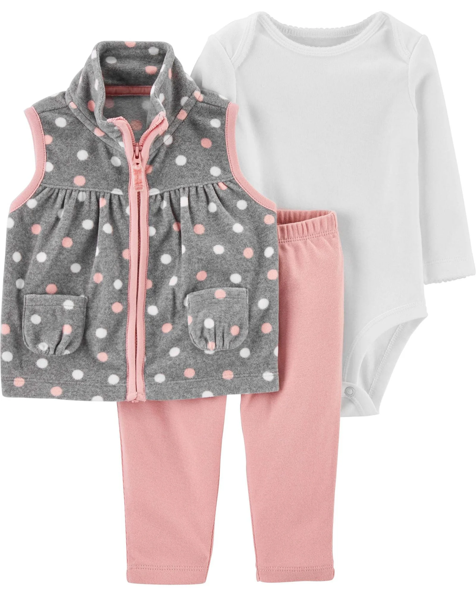 Carter's Set 3 piese bebelus Pantaloni, body si vesta cu buline foto