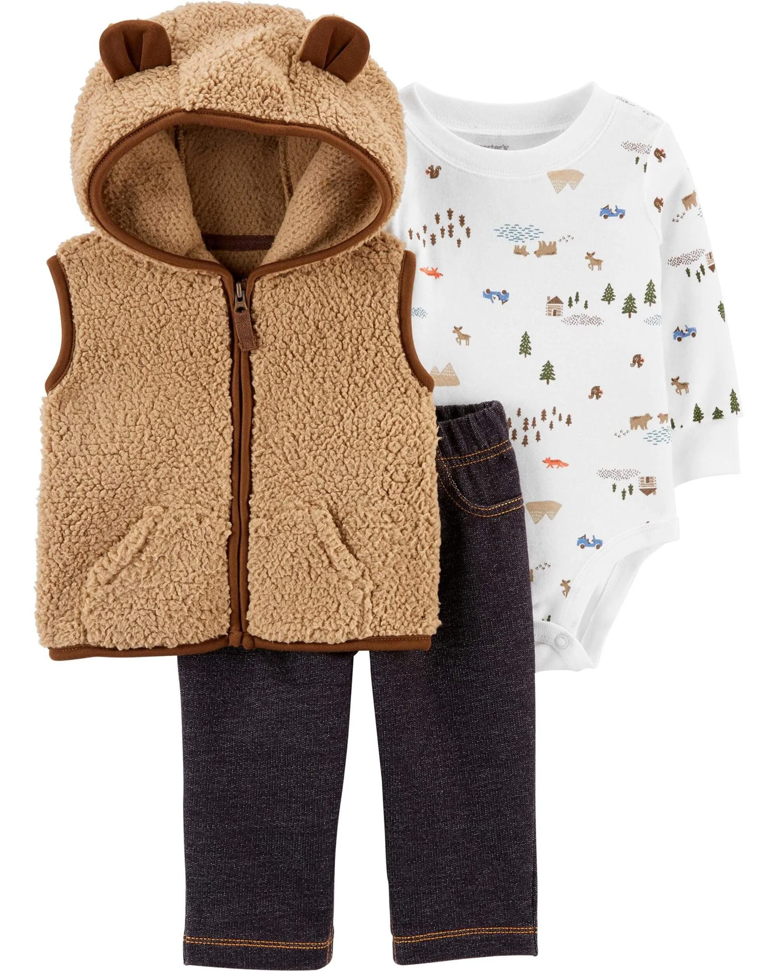 Carter's Set 3 piese bebelus Pantaloni, body si vesta Urs foto