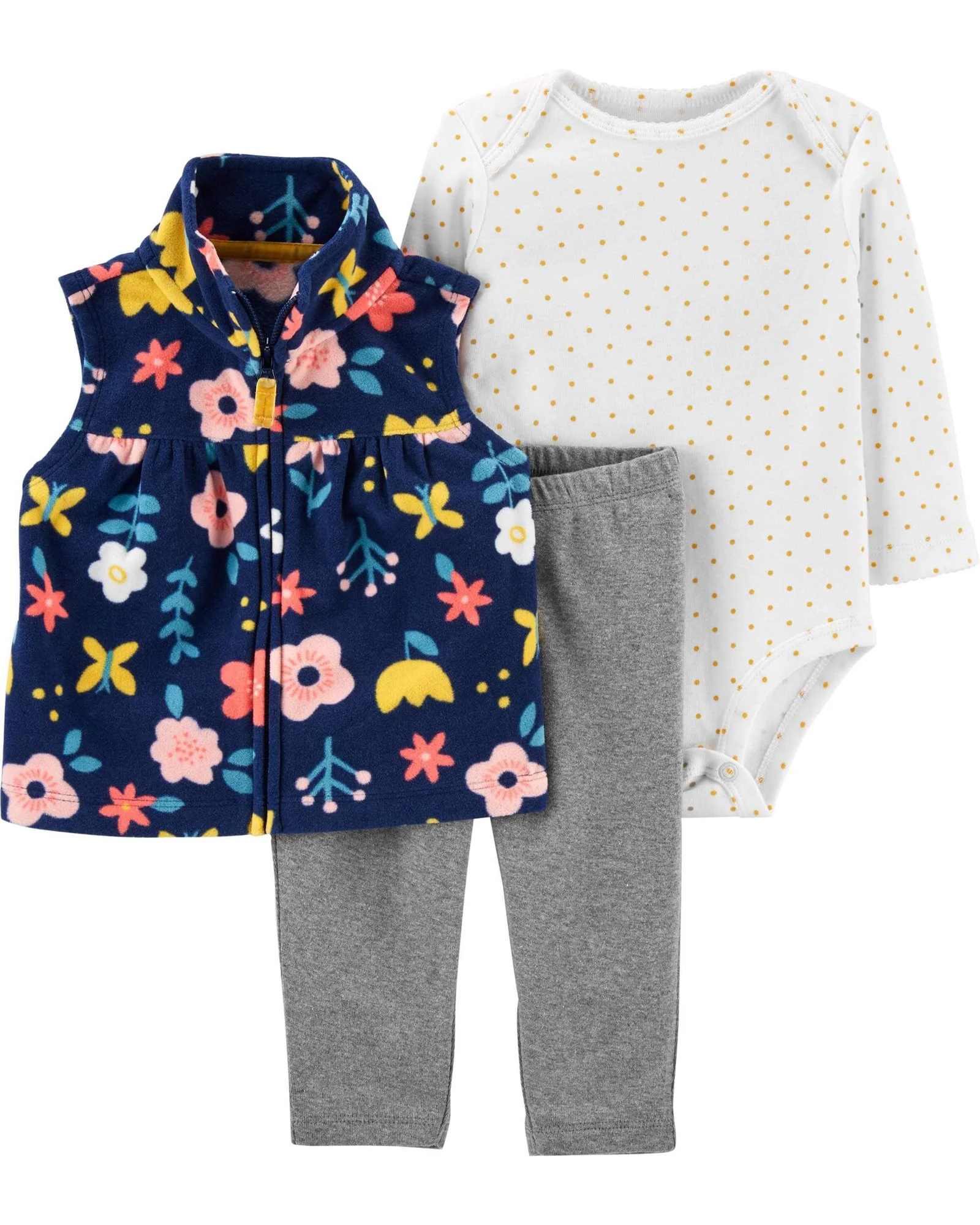 Carter's Set 3 piese bebelus Pantaloni, body si vesta cu flori foto