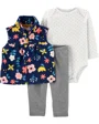 Carter's Set 3 piese bebelus Pantaloni, body si vesta cu flori foto