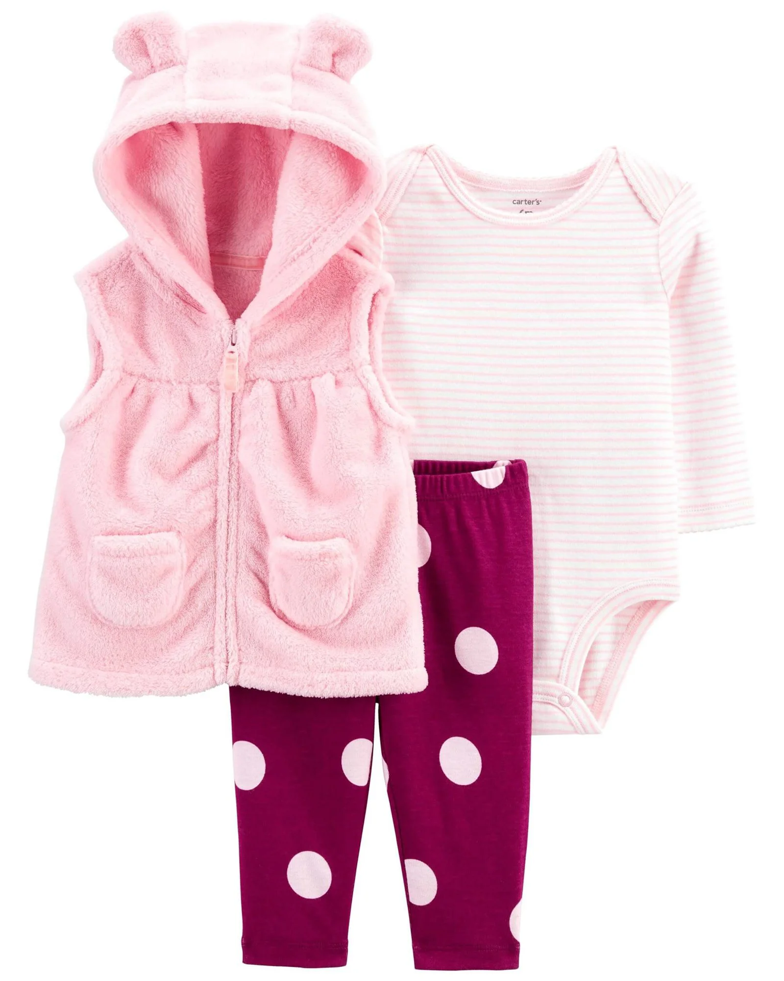 Carter's Set 3 piese bebelus Pantaloni, body si vesta roz foto