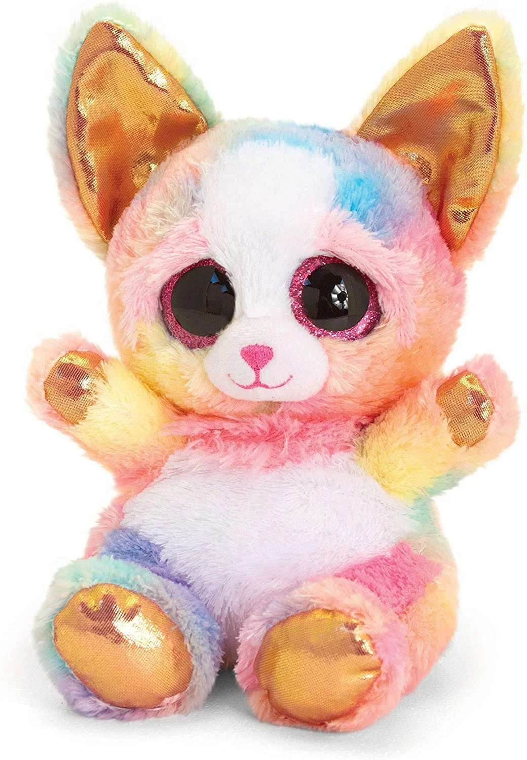 Jucarie moale Animotsu Chihuahua Roz-Auriu, 15 cm foto