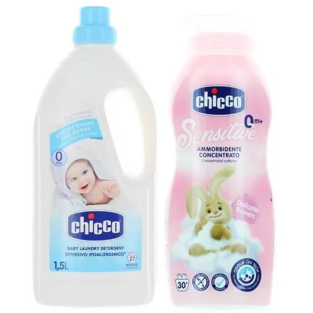 Set promotional Detergent Chicco, 1.5 litri + Balsam Chicco Delicate Flowers, 750 ml