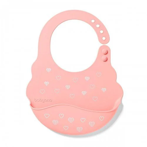 Силиконовый нагрудник с регулируемой застежкой BabyOno, Сердца foto