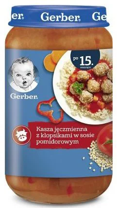 Piure Gerber Junior Terci din orz cu chiftelute in sos de rosii (15+ luni), 250 g foto