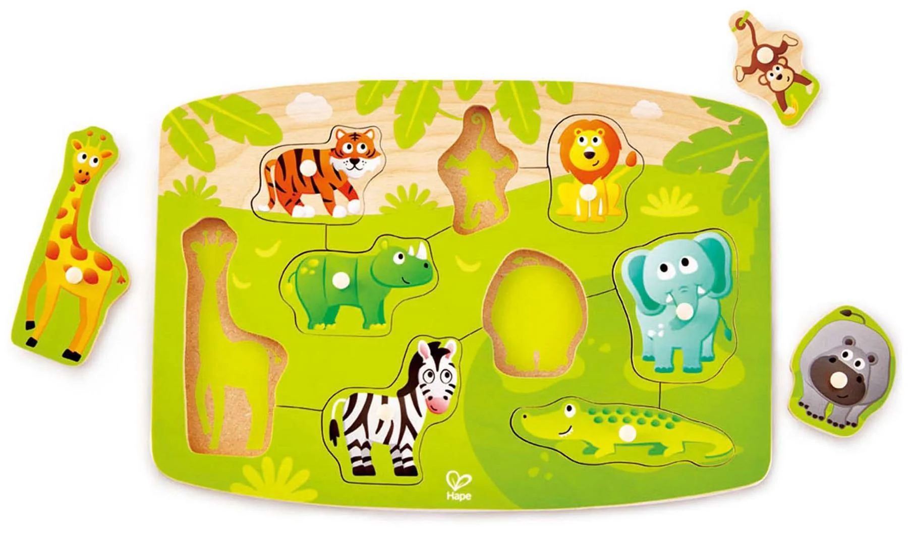 Puzzle din lemn cu cuiere Hape "Jungle Peg Puzzle" foto