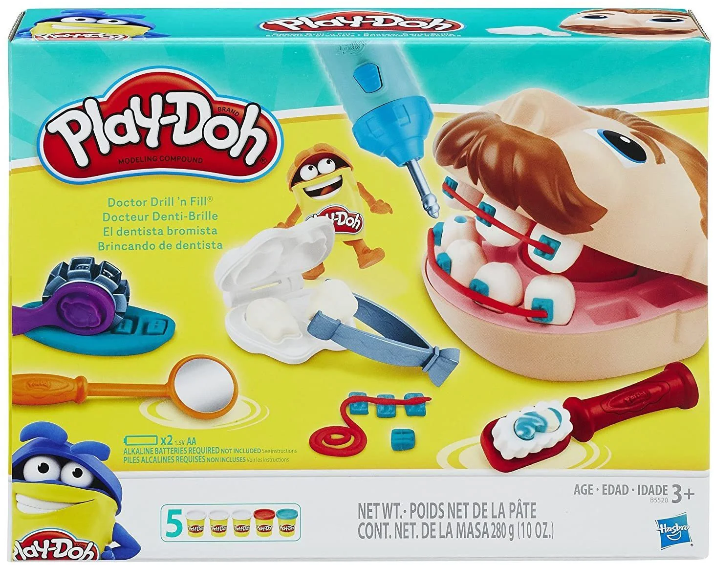 Развивающая игра с пластилином Доктор Зубастик Hasbro Play-Doh, 5 коробок и  аксессуары