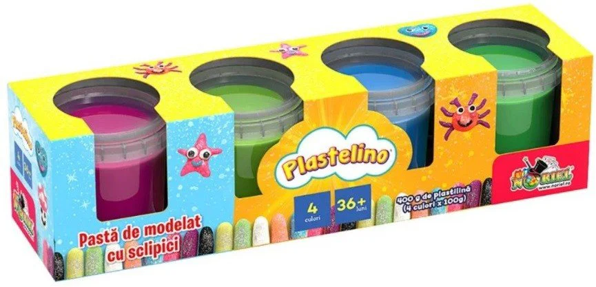 Pasta de modelat cu sclipici Noriel Plastelino, 4 culori foto