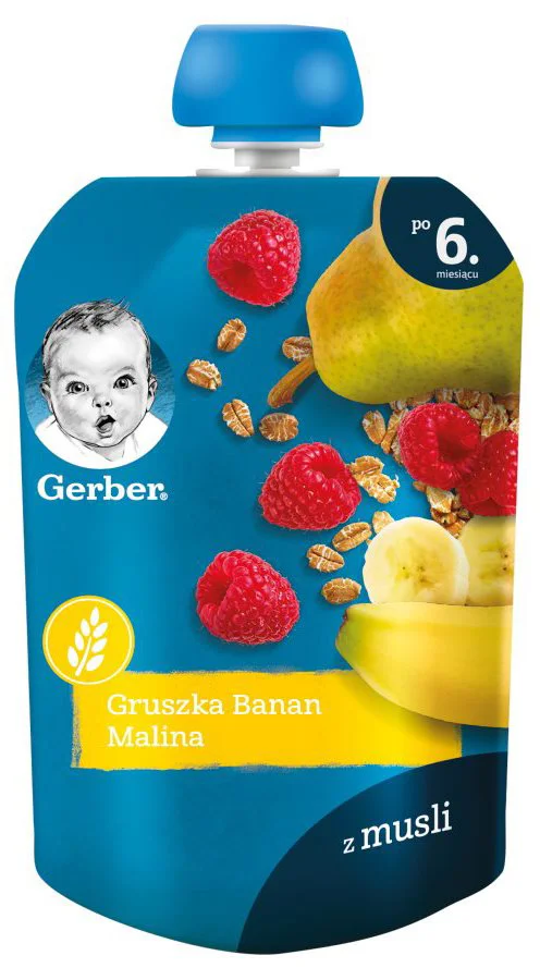 Пюре Gerber Груша, банан, малина и злаки (6+ мес.), 90 г foto