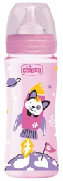 Biberon din plastic Chicco Girl cu tetina din silicon, 330 ml foto