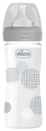 Бутылочка стеклянная Chicco с силиконовой соской, 240 мл