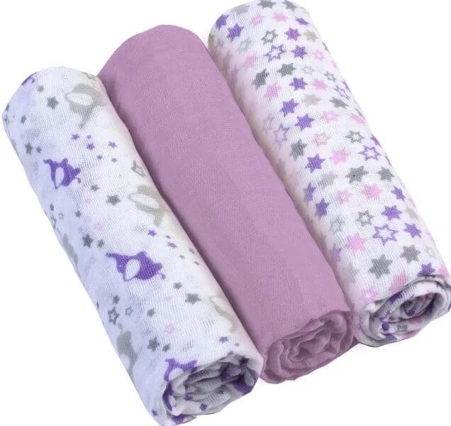 Pelinci de muselina BabyOno Violet, 3 buc.