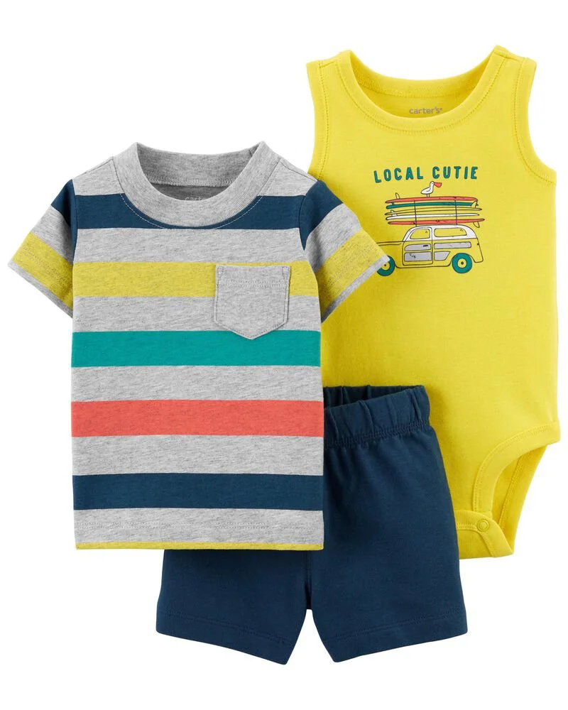 Carter's Set 3 piese Body, tricou si pantaloni scurti foto