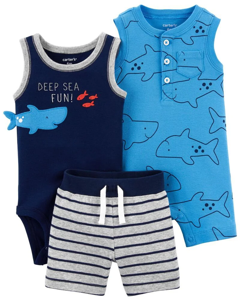 Carter's Set 3 piese Body, pantaloni scurti si salopeta Rechin foto