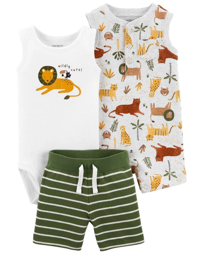 Carter's Set 3 piese Body, pantaloni scurti si salopeta Leu foto