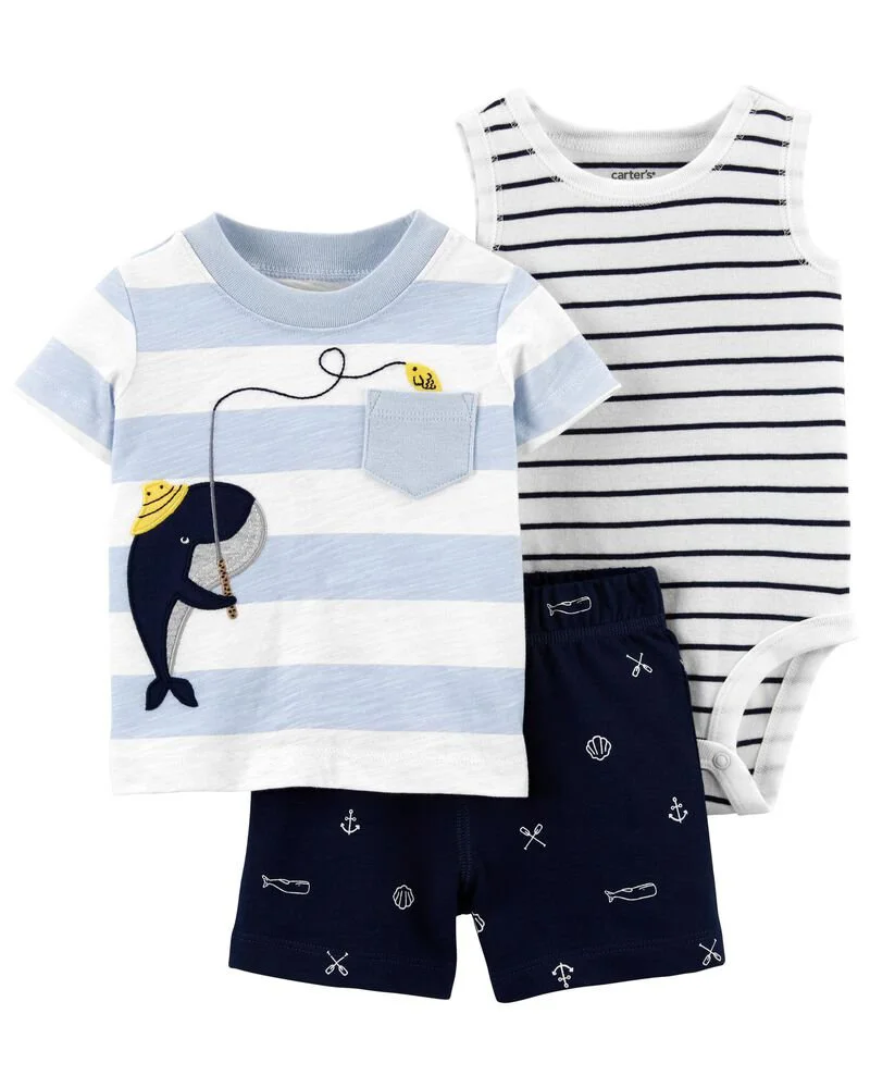 Carter's Set 3 piese Body, tricou si pantaloni scurti Balena foto