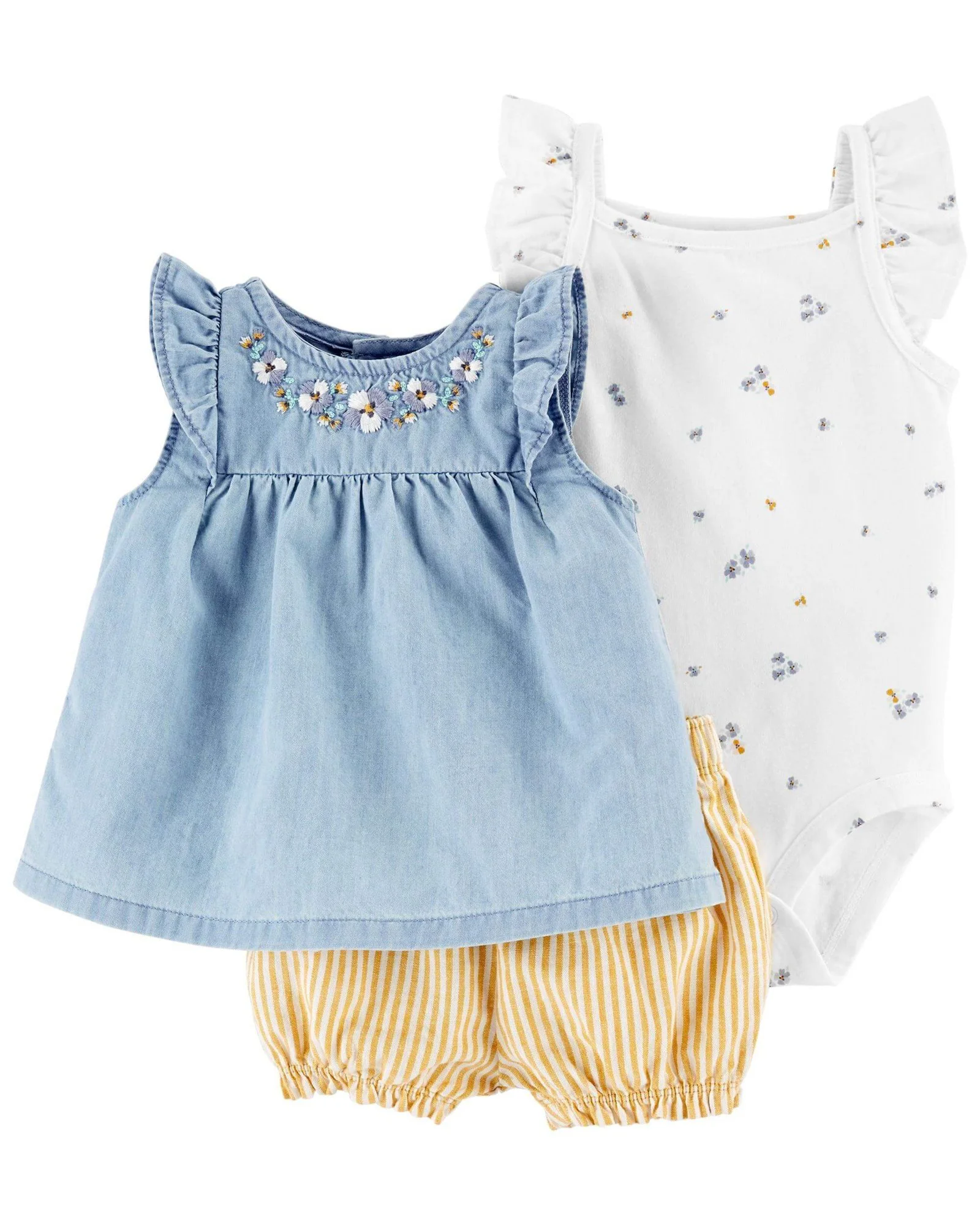 Carter's Set 3 piese Body, top si pantaloni scurti cu dungi