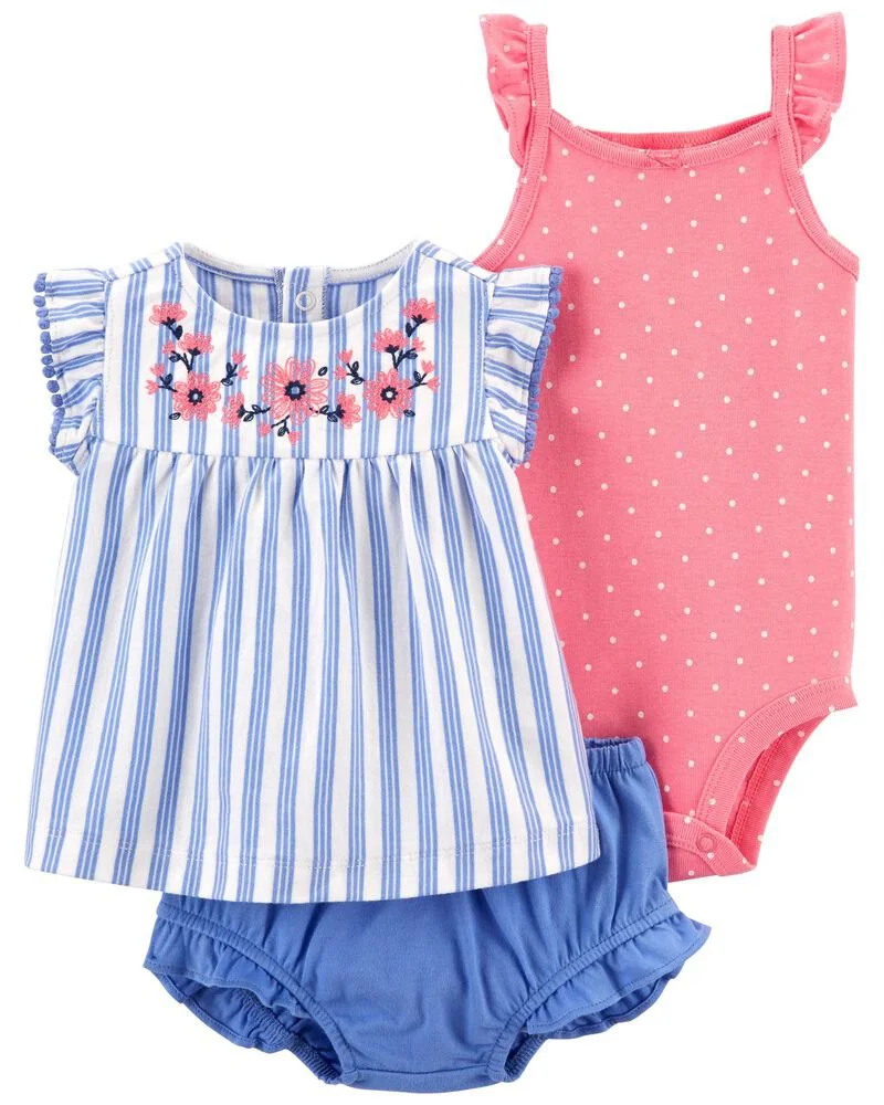 Carter's Set 3 piese Body, tricou si pantaloni scurti Flori foto