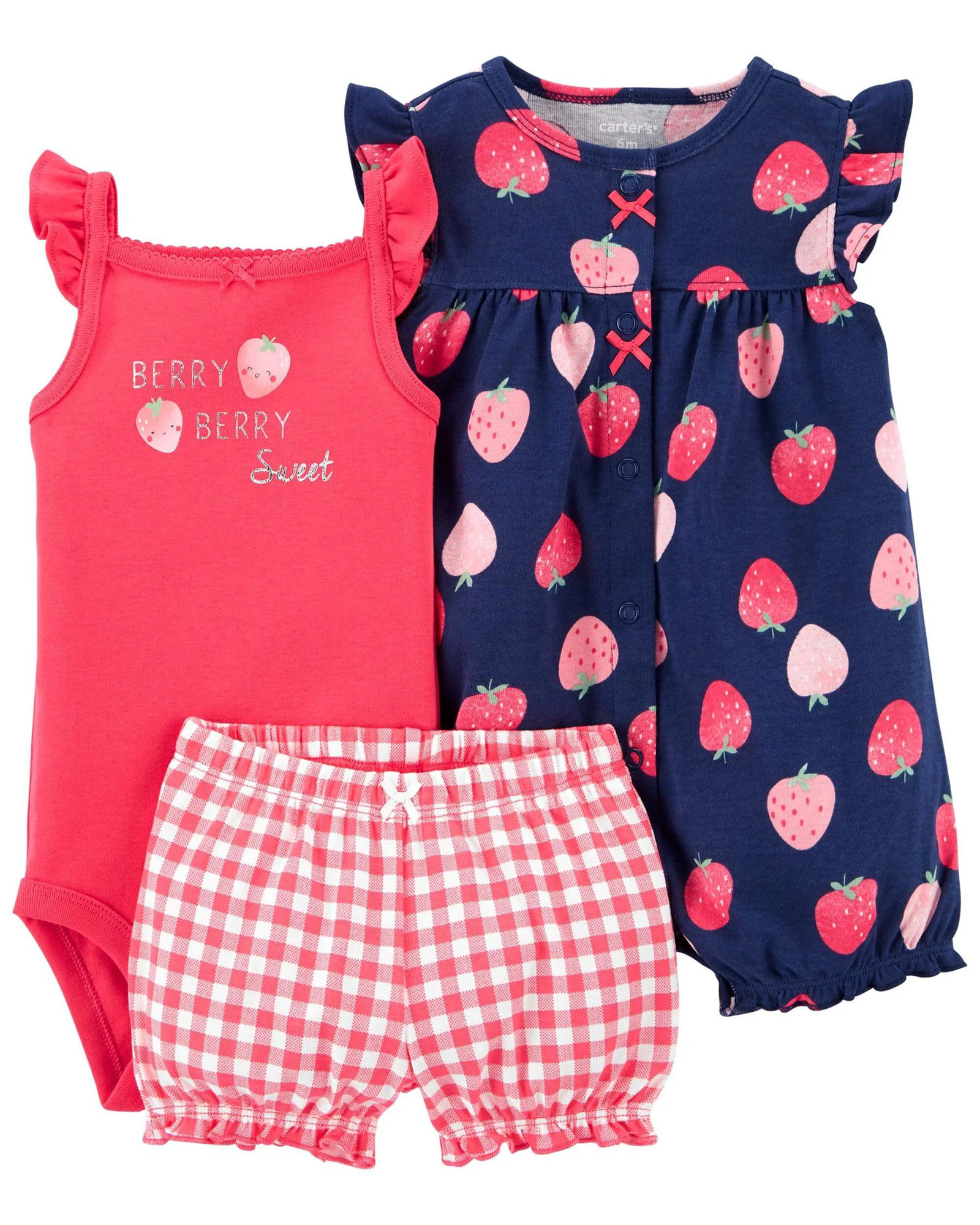 Carter's Set 3 piese Body, pantaloni scurti si salopeta Capsuni foto