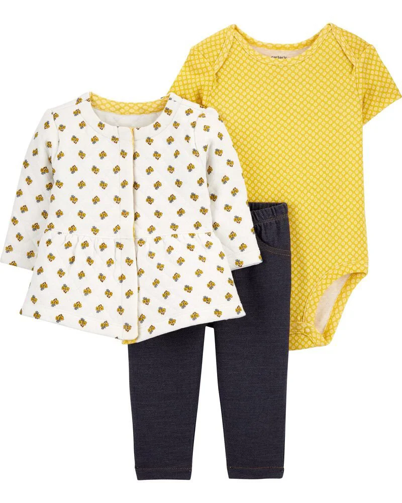 Carter's Set 3 piese Cardigan, body si pantaloni Flori foto