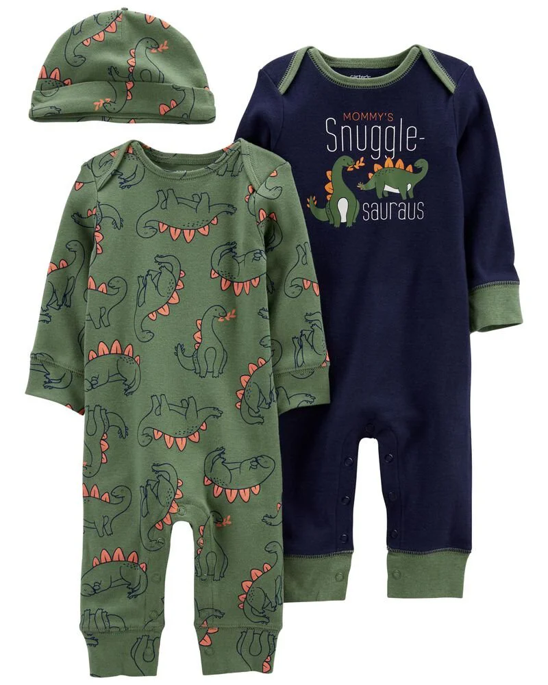 Carter's Set 3 piese - 2 Pijamale si caciulita Dinozauri foto