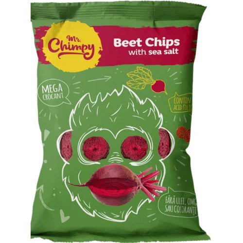 Chips-uri de sfecla rosie Mr. Chimpy cu sare de mare (3+ ani), 30 g foto