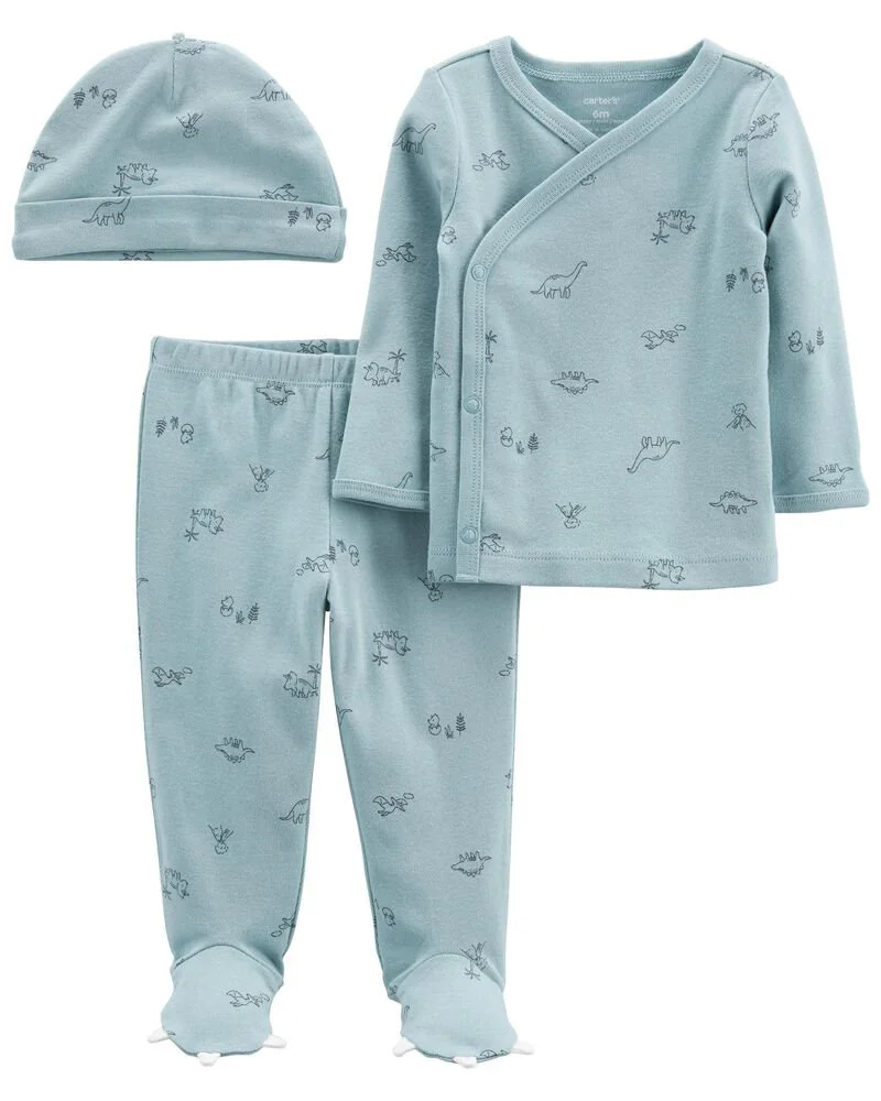 Carter's Set 3 piese Dinozauri - pantaloni, bluza si caciulita