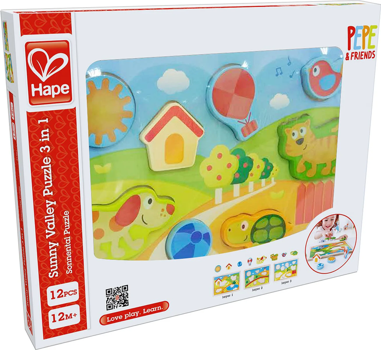 Деревянная развивающая игрушка пазл Hape Солнечная Долина 3 в 1