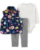 Carter's Set 3 piese bebelus Pantaloni, body si vesta cu flori foto