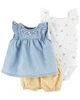 Carter's Set 3 piese Body, top si pantaloni scurti cu dungi