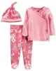 Carter's Set 3 piese Flori - pantaloni, top si caciulita