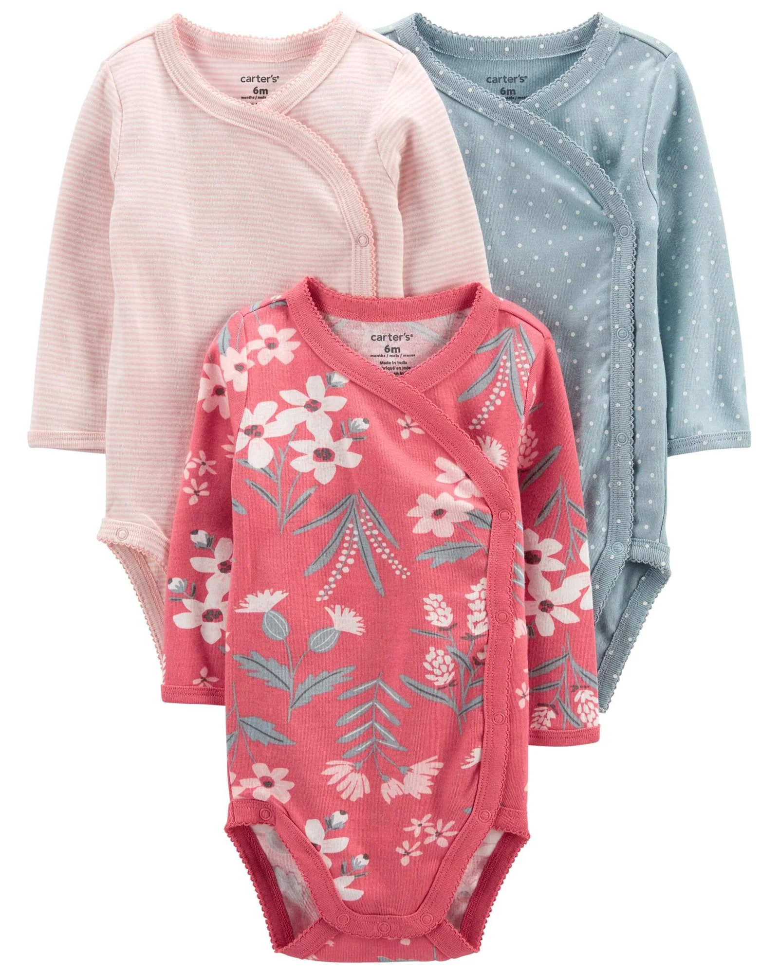 Carter's Set 3 piese body bebe cu capse laterale Flori foto