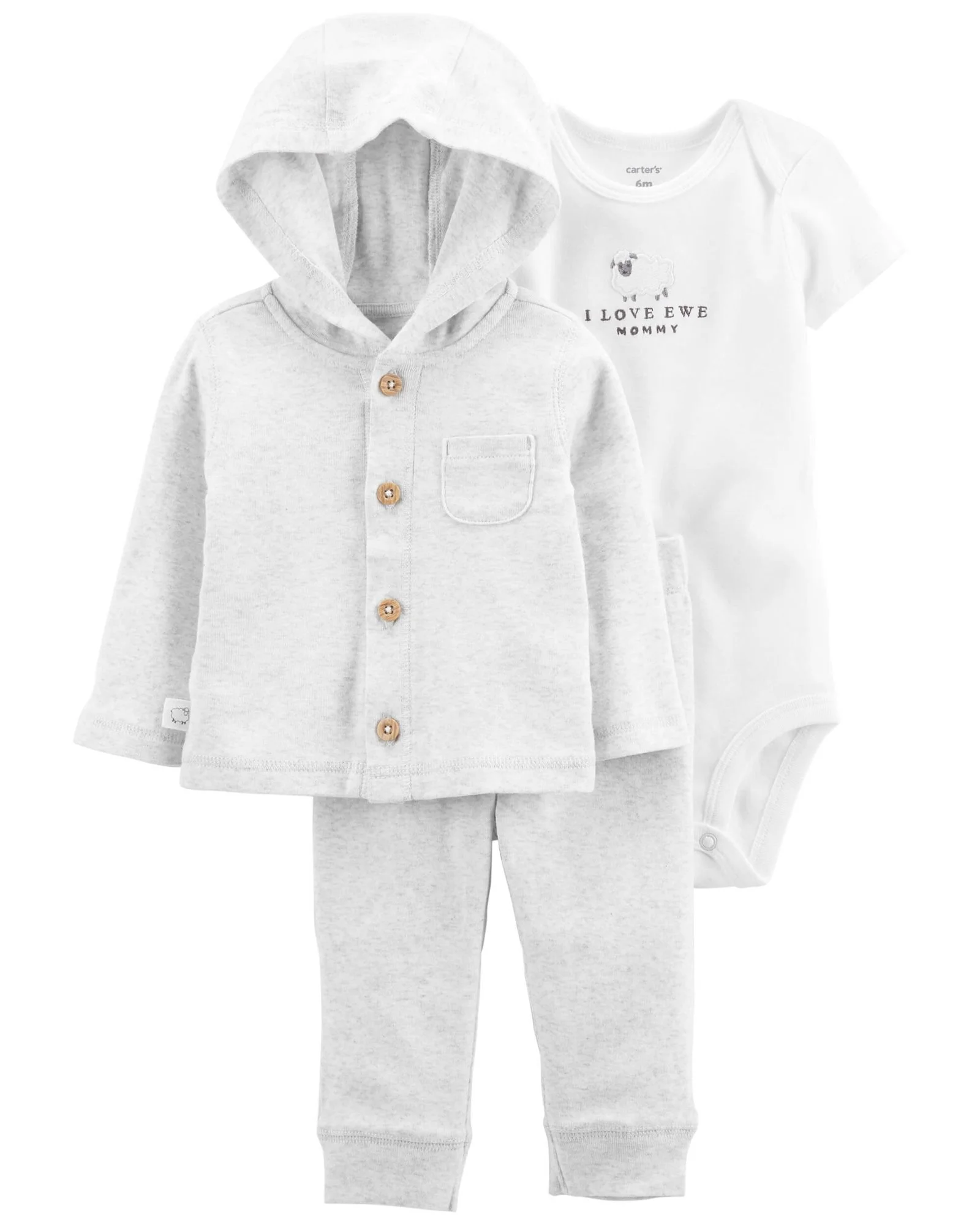 Carter's Set 3 piese Cardigan, body si pantaloni Gri