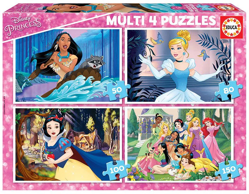 Puzzle Educa Multi 4 Puzzles Disney Princess, 50+80+100+150 piese foto