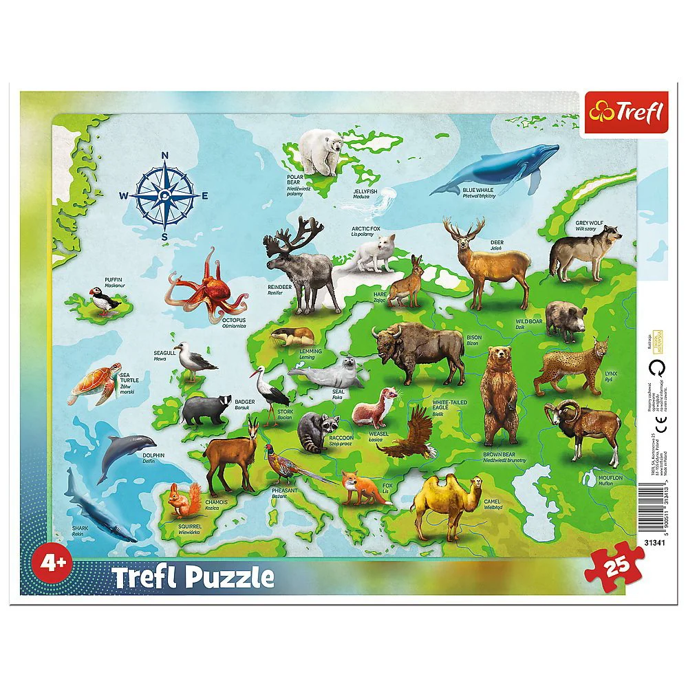 Puzzle Trefl 25 Frame / Europe map with animals, 25 piese foto
