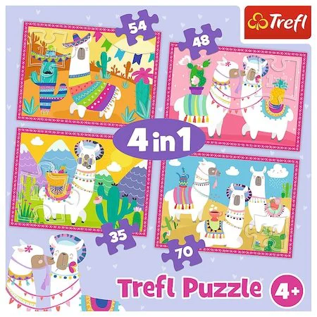 Puzzle Trefl 4in1 / Llamas on vacation, 35/48/54/70 piese foto