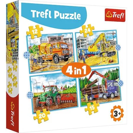 Puzzle Trefl 4in1 / Large construction machines, 12/15/20/24 piese foto