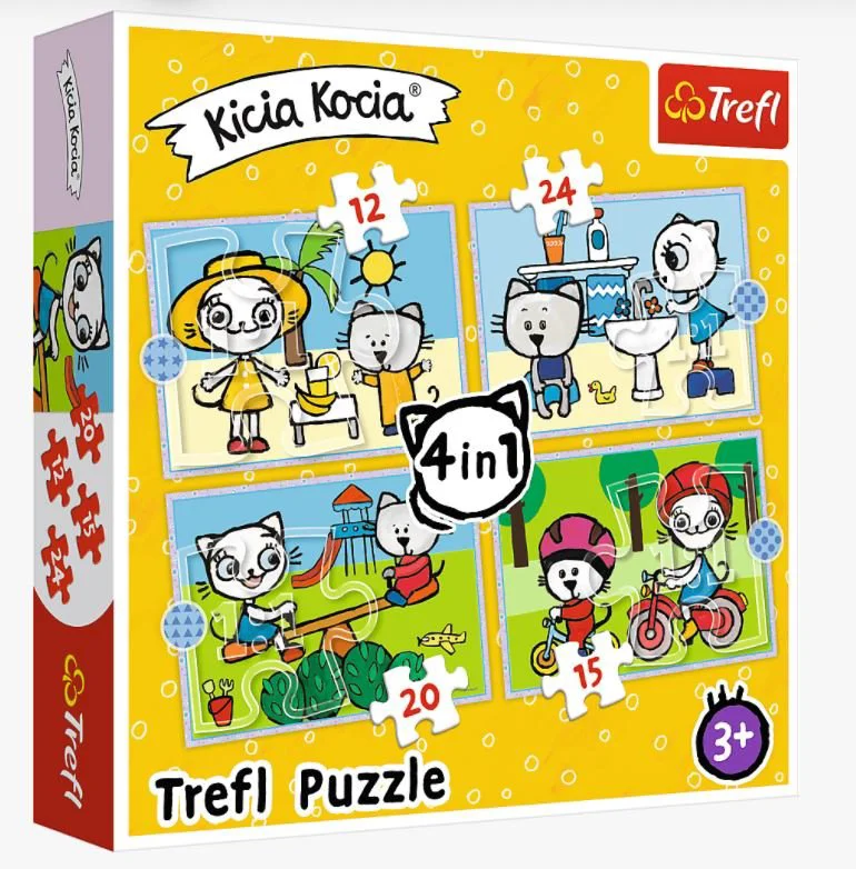 Puzzle Trefl 4in1 / Kittykit day/ Media rodzina kicia kocia, 12/15/20/24 piese foto