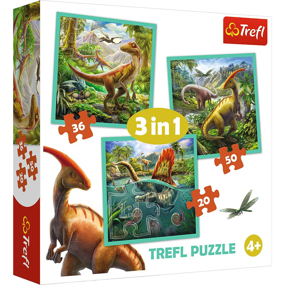 image for Puzzle Trefl 3 in 1 / The extraordinary world of dinosaur, 20/36/50 piese foto