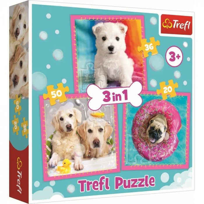Puzzle Trefl 3 in 1 / Dogs in the bath, 20,36,50 piese foto
