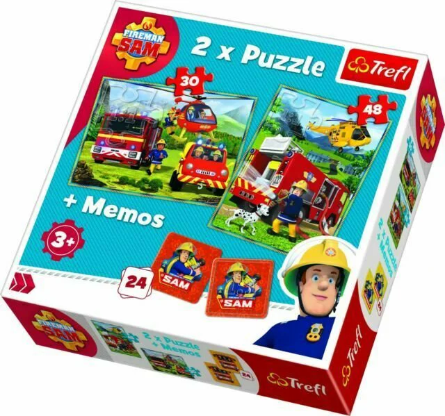 Puzzle Trefl 2 in 1 + memos, Firefighters in action / Prism A&D Fireman Sam, 30 / 48piese foto