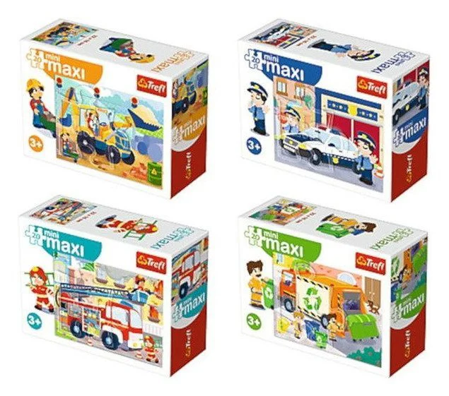 Puzzle Trefl MiniMaxi - Fire truck, a garbage truck, an excavator, a police car, 20 piese foto