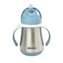 Cana din inox cu pai Beaba Albastru, 250 ml foto