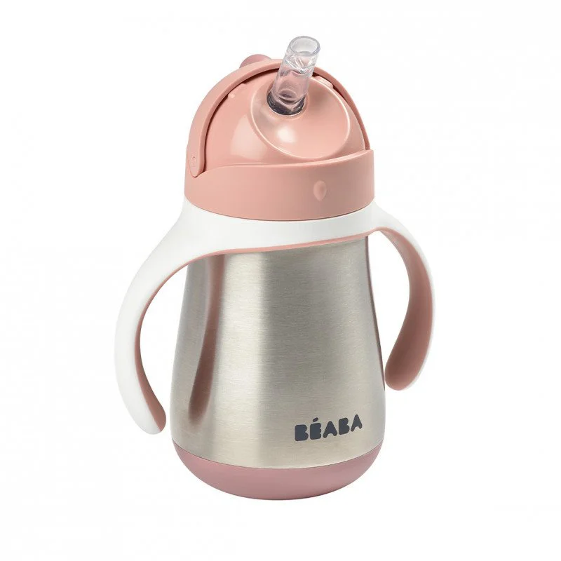 image for Cana din inox cu pai Beaba Roz, 250 ml foto