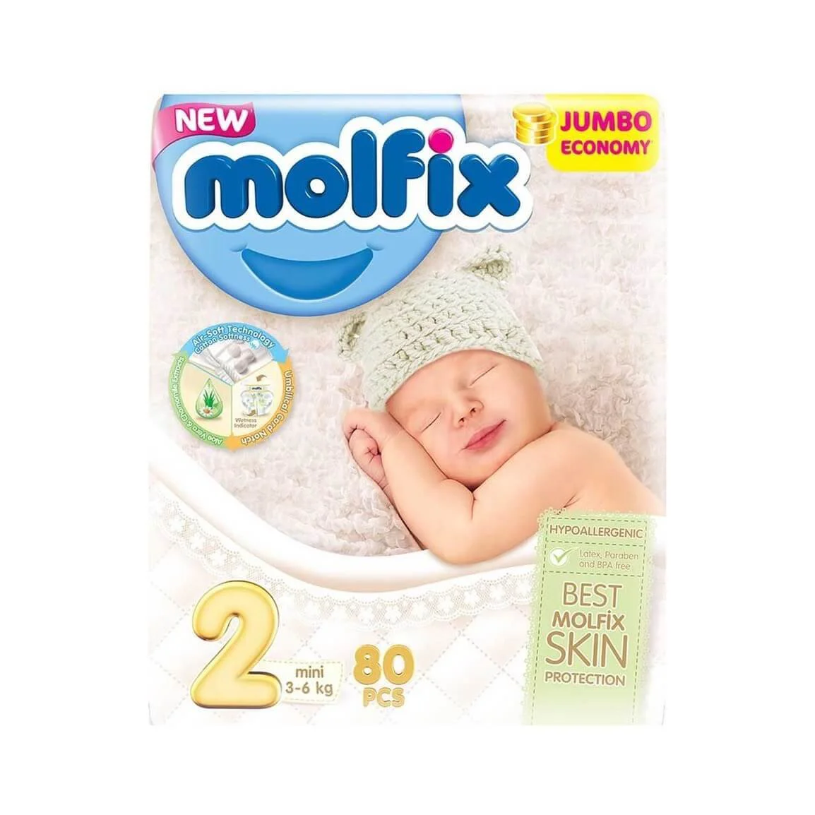 Scutece Molfix Jumbo Economy 2 (3-6 kg), 80 buc.