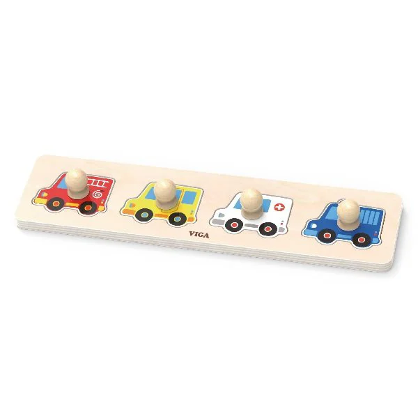 Puzzle cu maner din lemn Viga Toys Vehicule de Urgenta