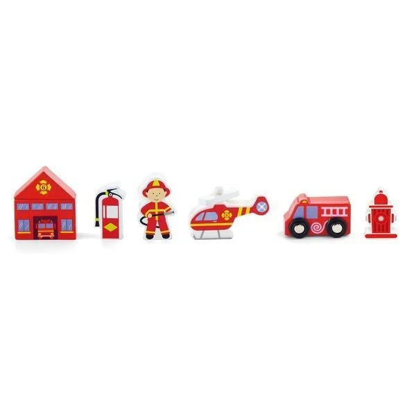 Set de joaca suplimentar pentru calea ferata din lemn Viga Toys Fire Station